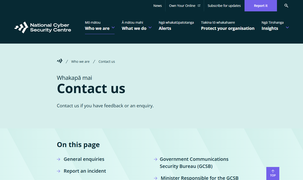 The National Cyber Security Centre's contact page, where New Zealanders report scams